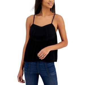 NWT Hippie Rose Juniors Black Women Crochet Trim Gauze Tank Top Size XS